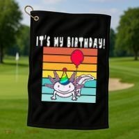 Its My Birthday Axolotl Party Hat & Balloon Golf Towel thumb 1