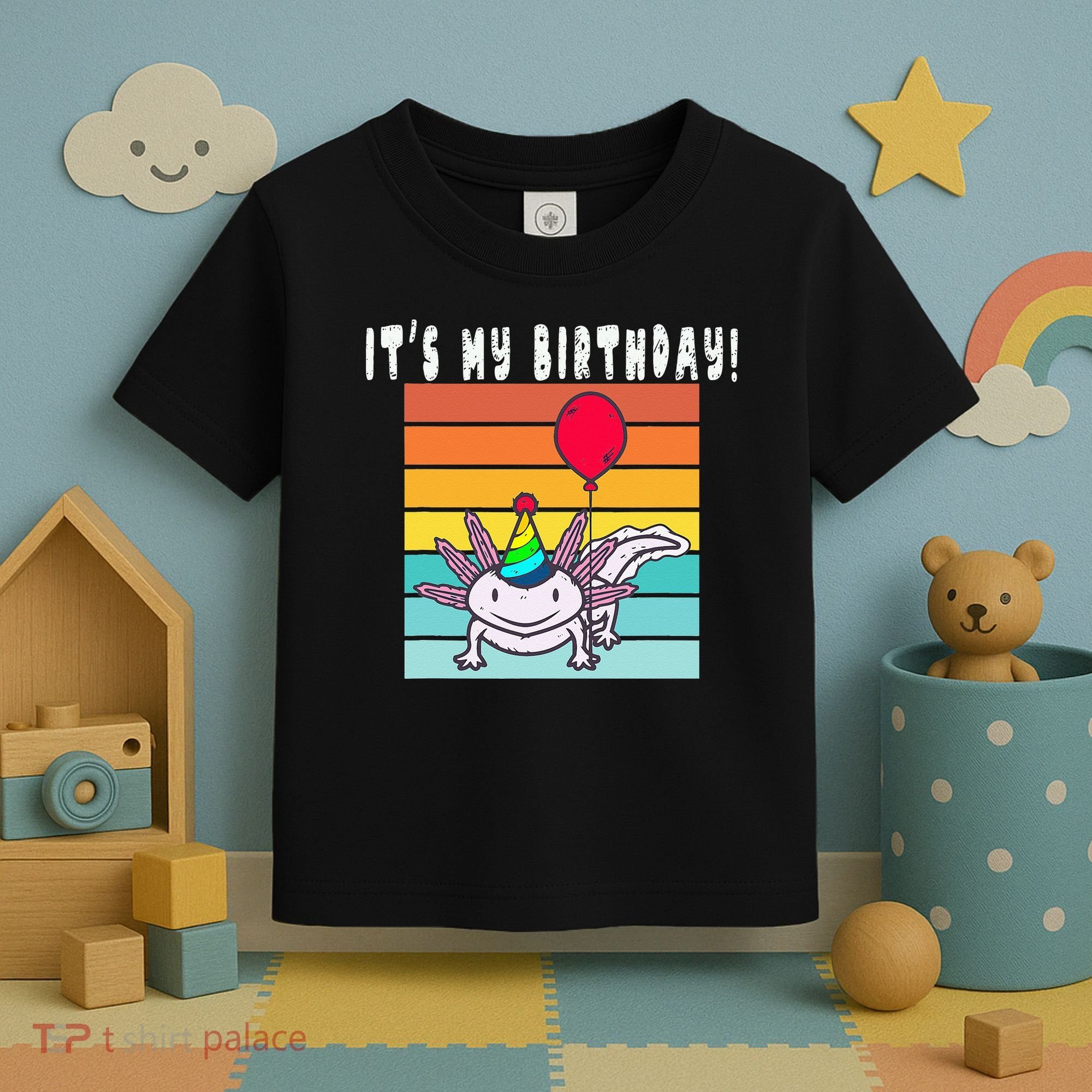 Its My Birthday Axolotl Party Hat & Balloon Toddler T-Shirt