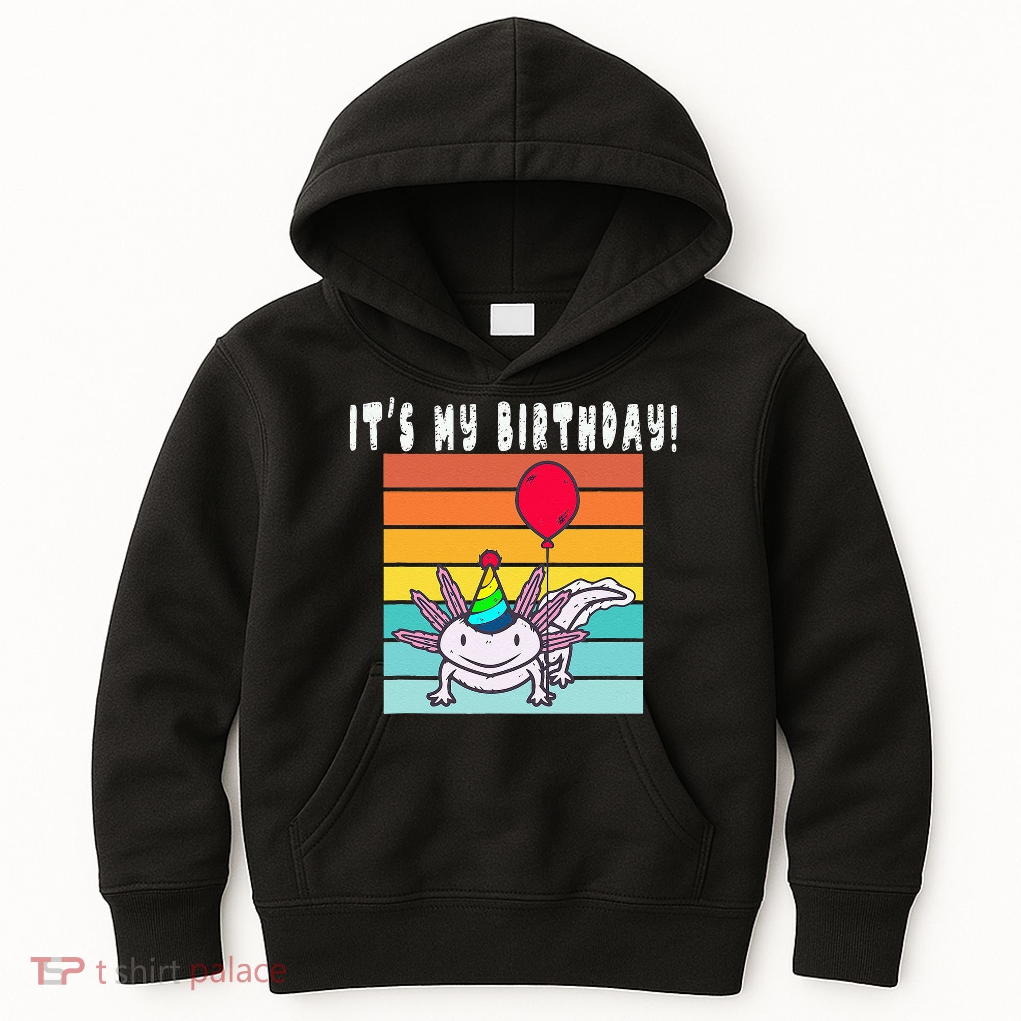 Its My Birthday Axolotl Party Hat & Balloon Kids Hoodie