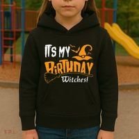 Its My Birthday Witch Halloween October Birthday Kids Hoodie thumb 3