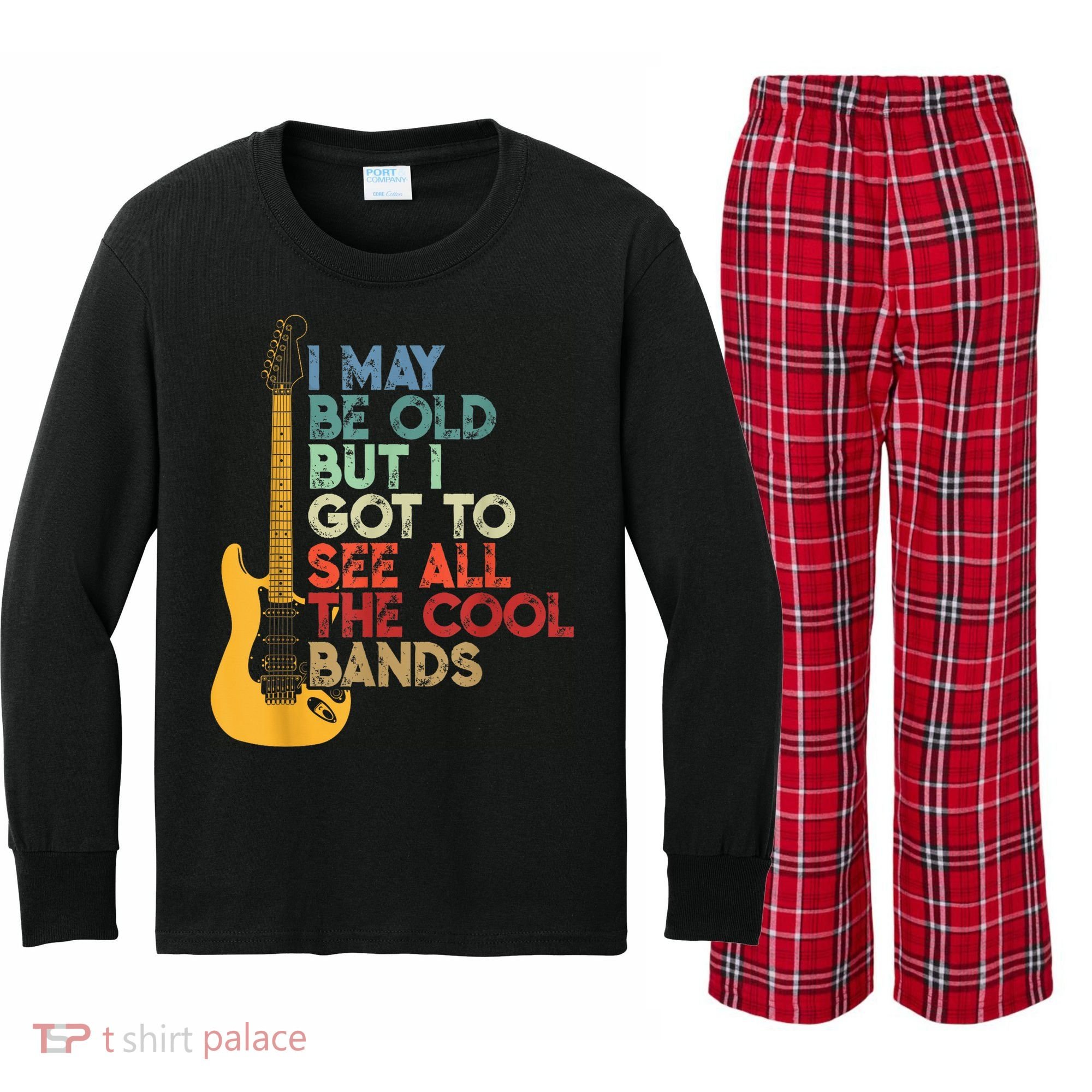 I May Be Old But I Got To See All The Cool Bands Kids Long Sleeve Plaid Pajama Set