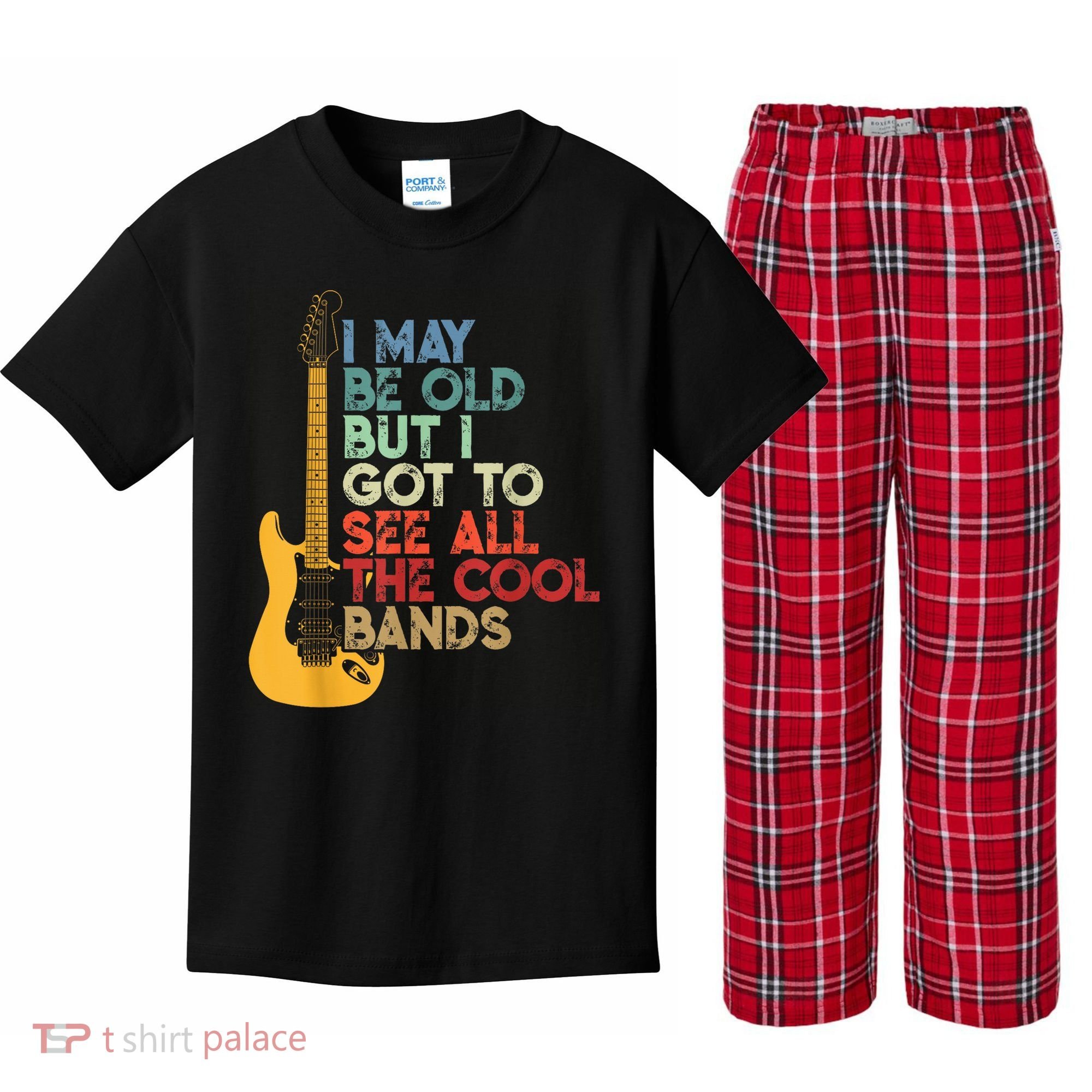 I May Be Old But I Got To See All The Cool Bands Kids Plaid Pajama Set