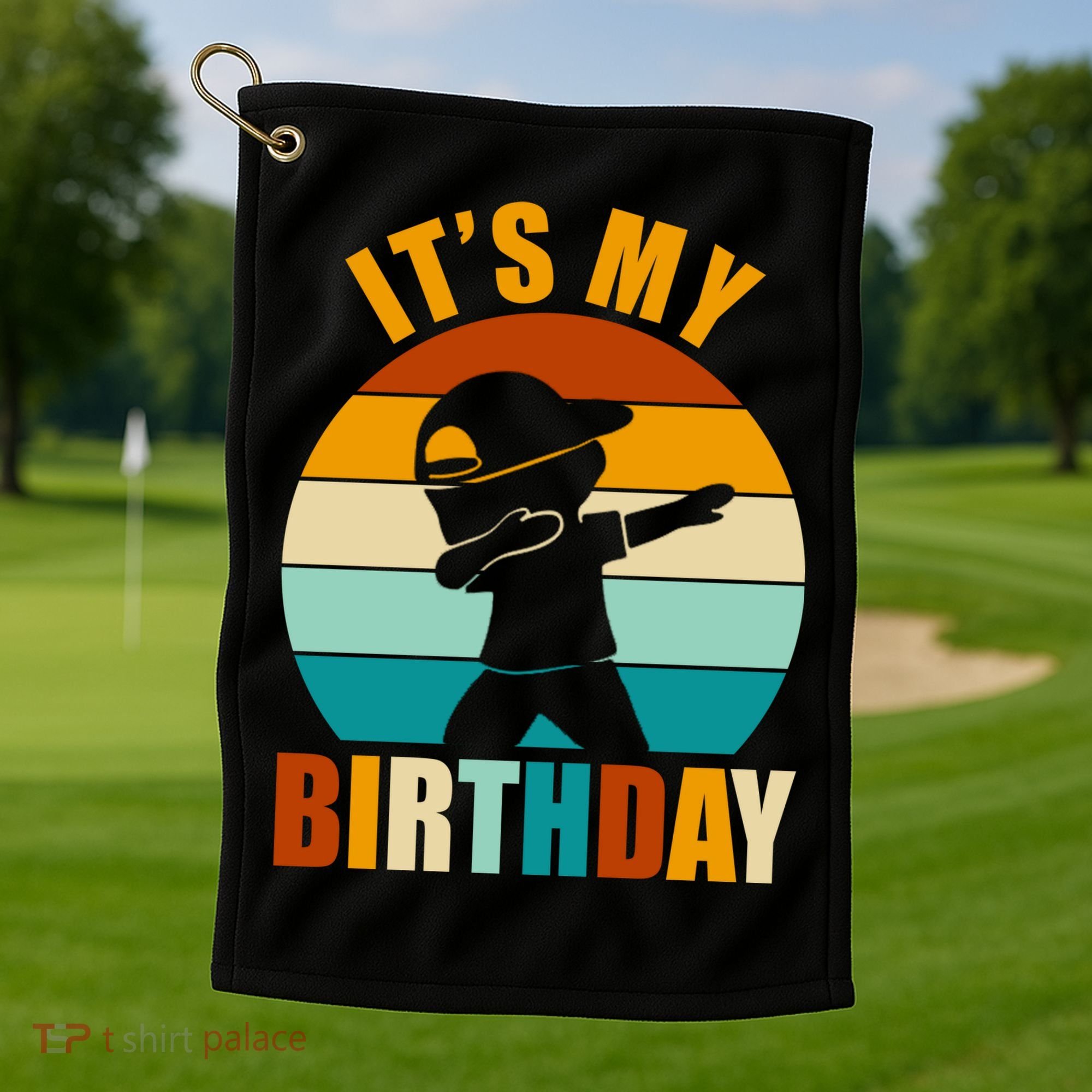 Its My Birthday Dab Retro Sunset Golf Towel