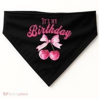 Its My Birthday Girl Coquette Cherry Bow Girly Bday USA-Made Doggie Bandana thumb 0