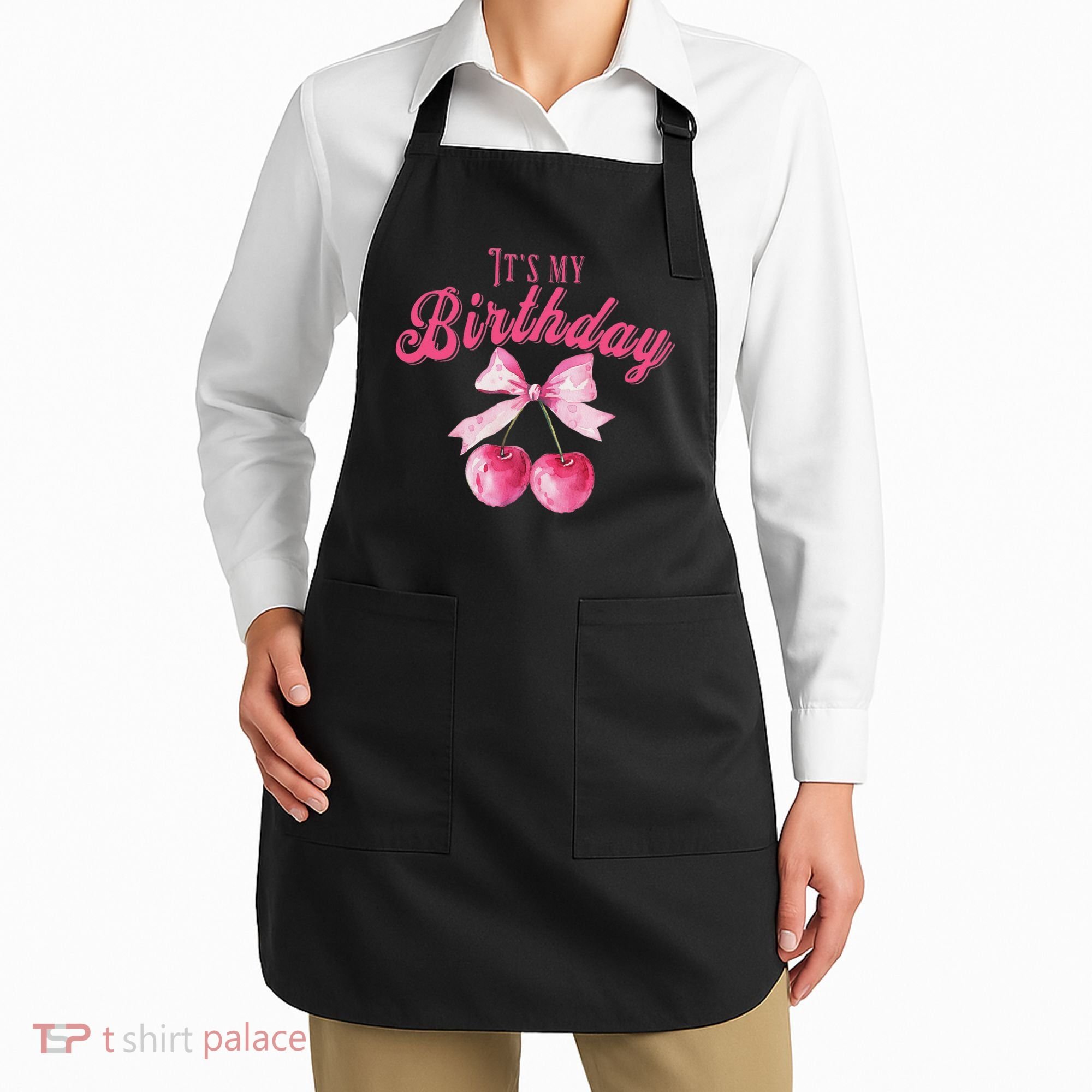 Its My Birthday Girl Coquette Cherry Bow Girly Bday Apron