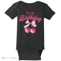 Its My Birthday Girl Coquette Cherry Bow Girly Bday Baby Bodysuit thumb 0