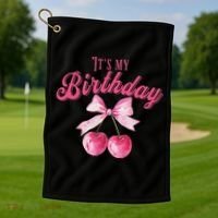 Its My Birthday Girl Coquette Cherry Bow Girly Bday Golf Towel thumb 1
