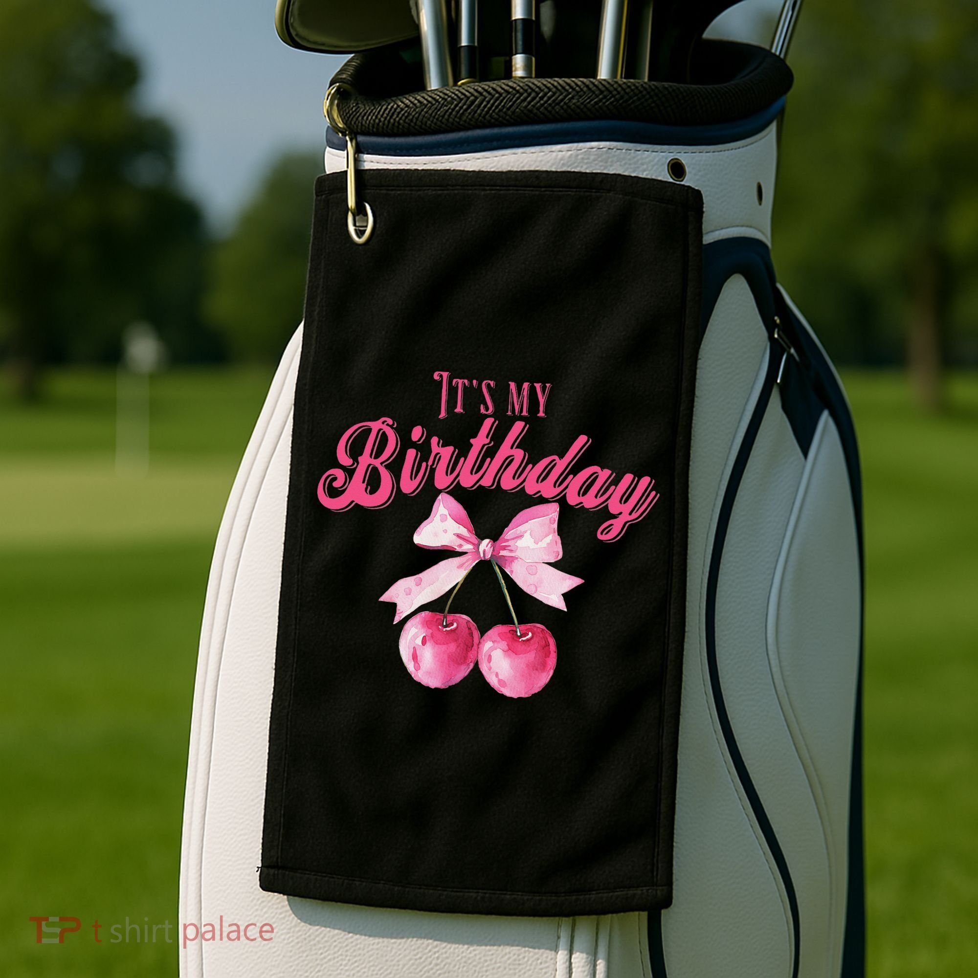 Its My Birthday Girl Coquette Cherry Bow Girly Bday Golf Towel