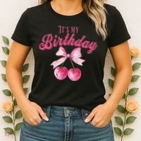 Its My Birthday Girl Coquette Cherry Bow Girly Bday Women's T-Shirt thumb 2