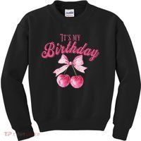 Its My Birthday Girl Coquette Cherry Bow Girly Bday Kids Sweatshirt thumb 0