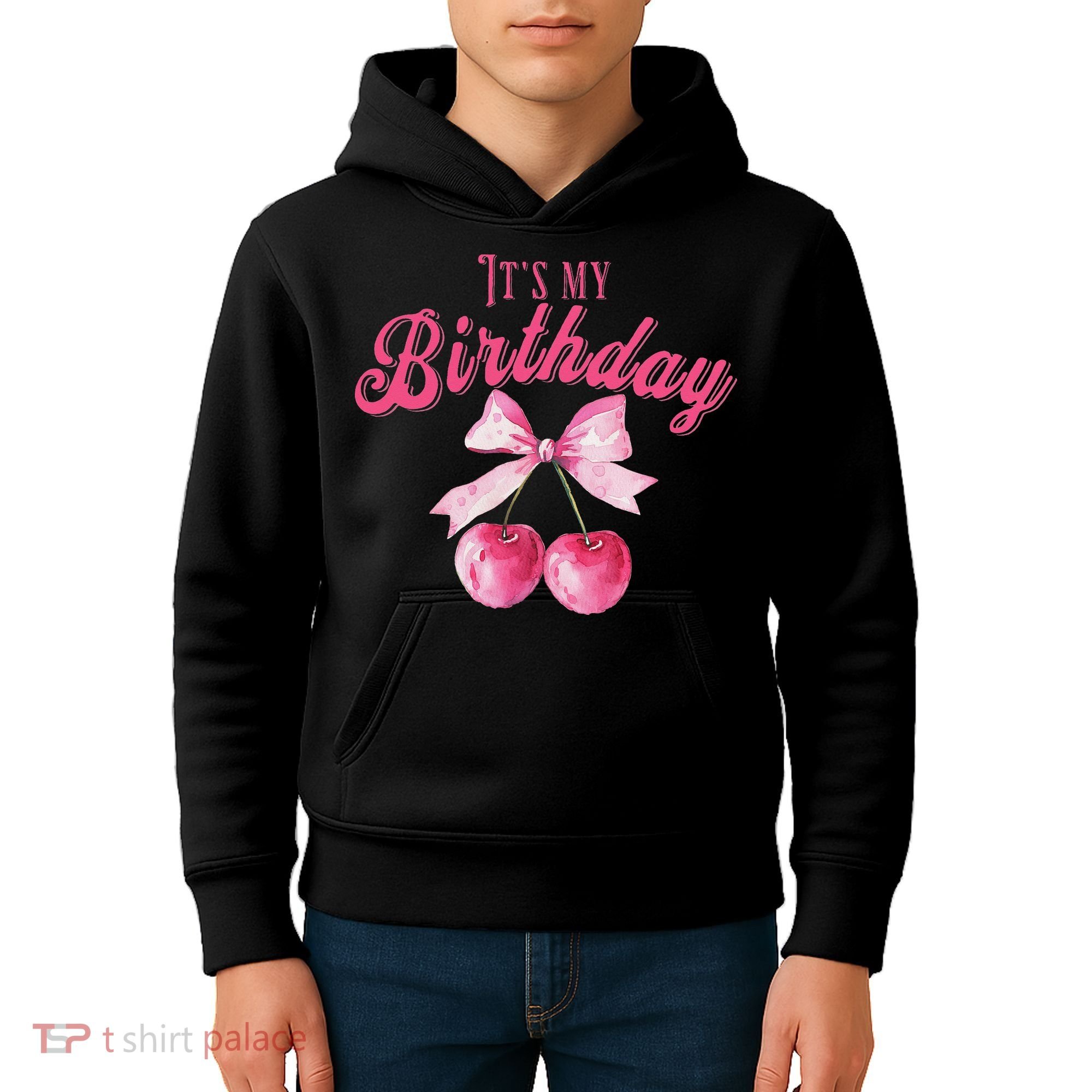 Its My Birthday Girl Coquette Cherry Bow Girly Bday Kids Hoodie