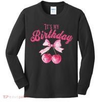 Its My Birthday Girl Coquette Cherry Bow Girly Bday Kids Long Sleeve Shirt thumb 0