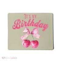 Its My Birthday Girl Coquette Cherry Bow Girly Bday Mousepad thumb 0