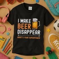 I Make Beer Disappear WhatS Your Superpower Funny Drinking Kids T-Shirt thumb 3