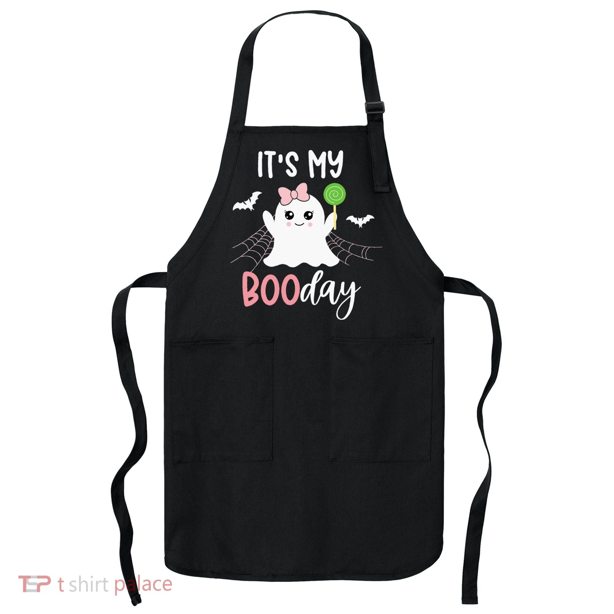 Its My Boo Day Cute Halloween Birthday Ghost Pink Bow Girls Apron