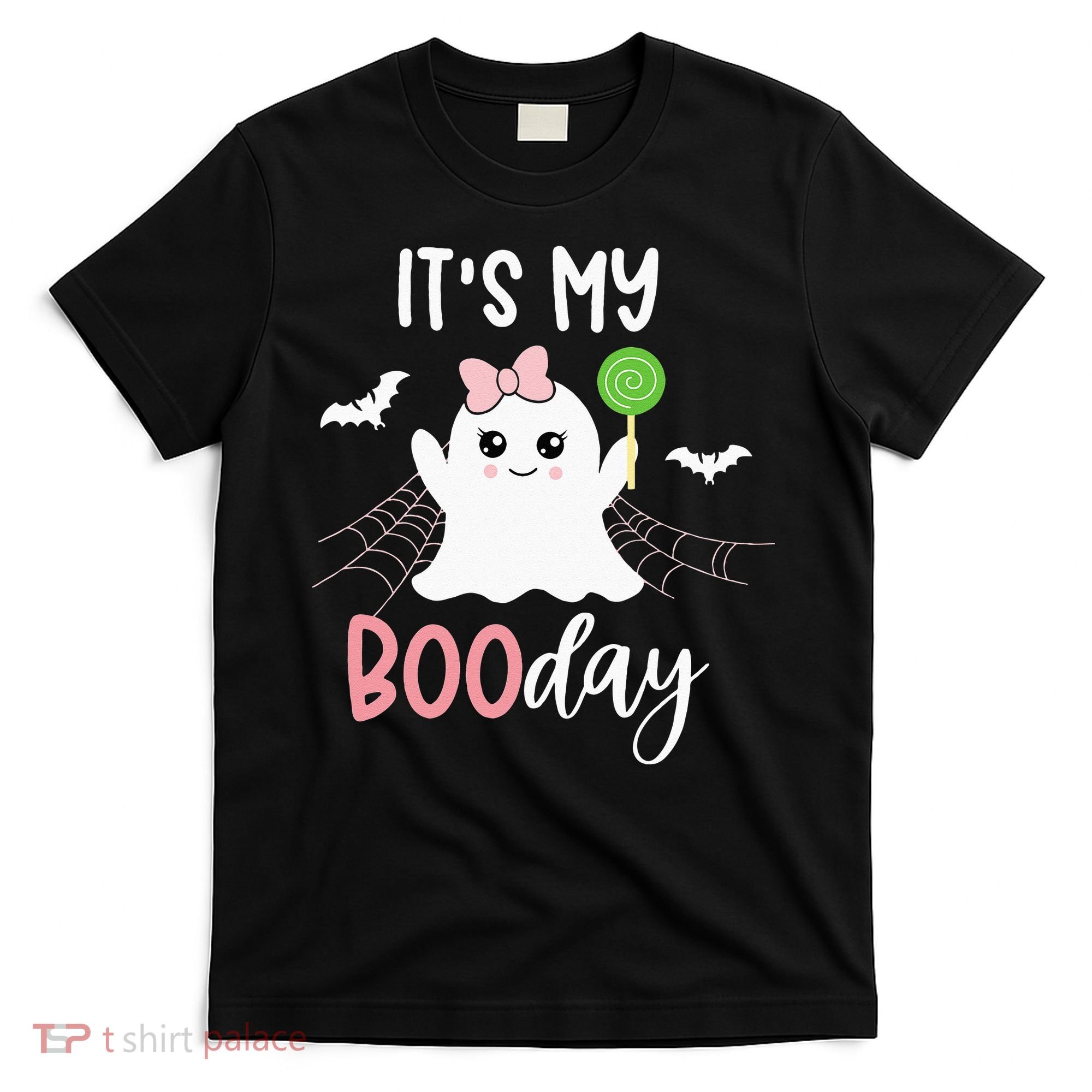 Its My Boo Day Cute Halloween Birthday Ghost Pink Bow Girls T-Shirt