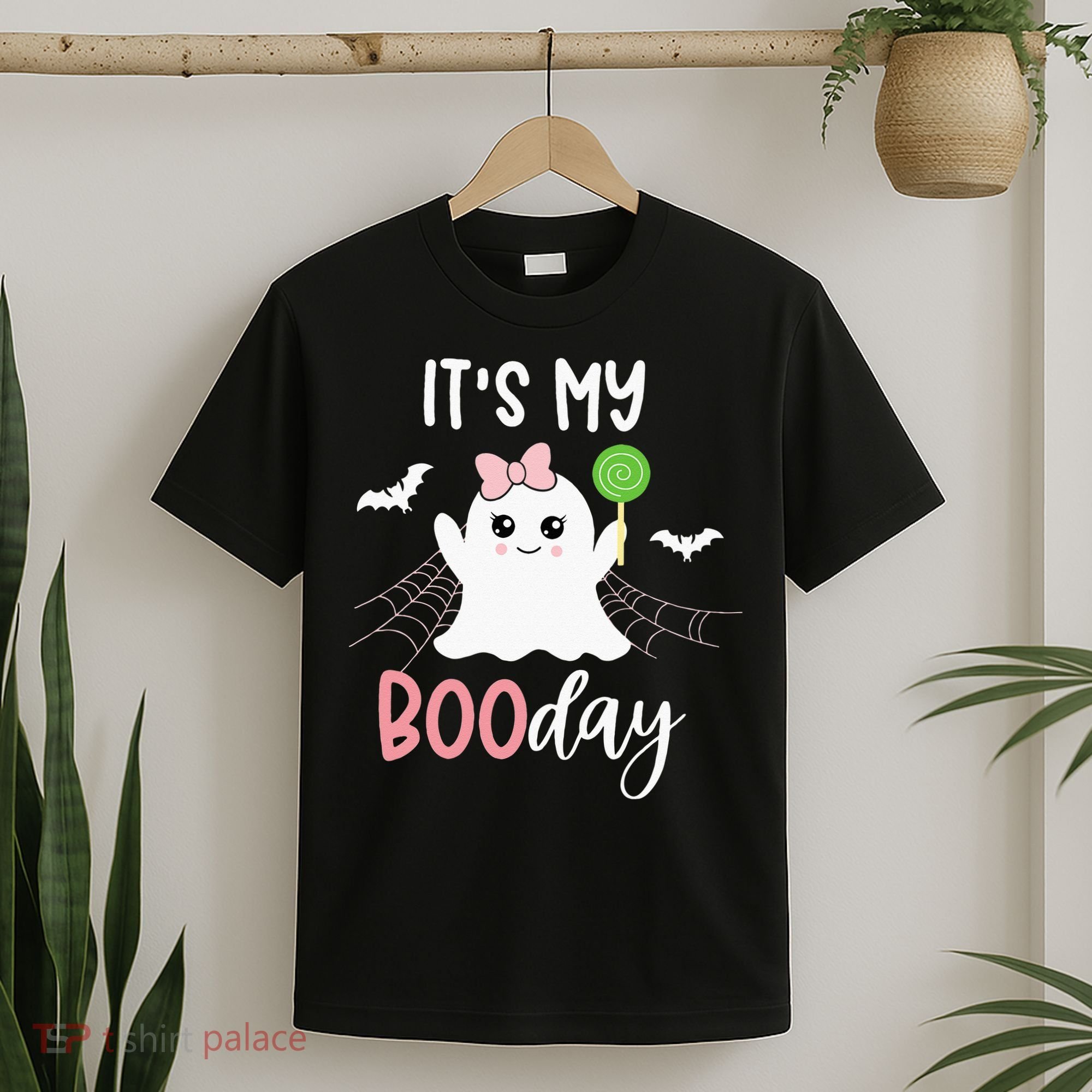 Its My Boo Day Cute Halloween Birthday Ghost Pink Bow Girls T-Shirt