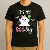 Its My Boo Day Cute Halloween Birthday Ghost Pink Bow Girls T-Shirt thumb 3