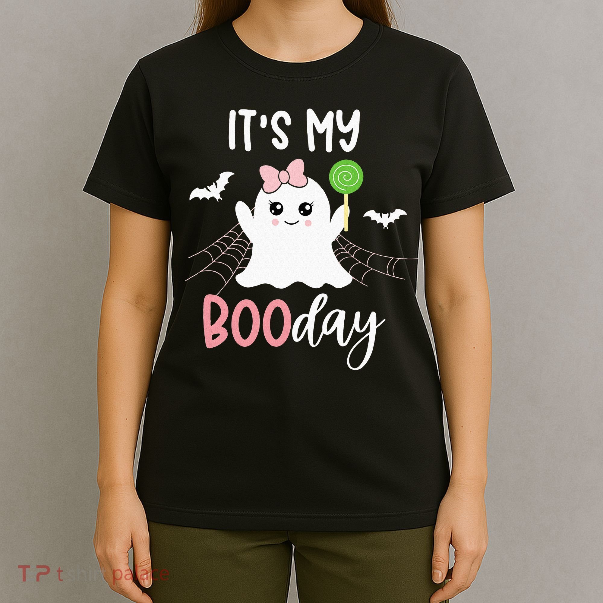Its My Boo Day Cute Halloween Birthday Ghost Pink Bow Girls T-Shirt