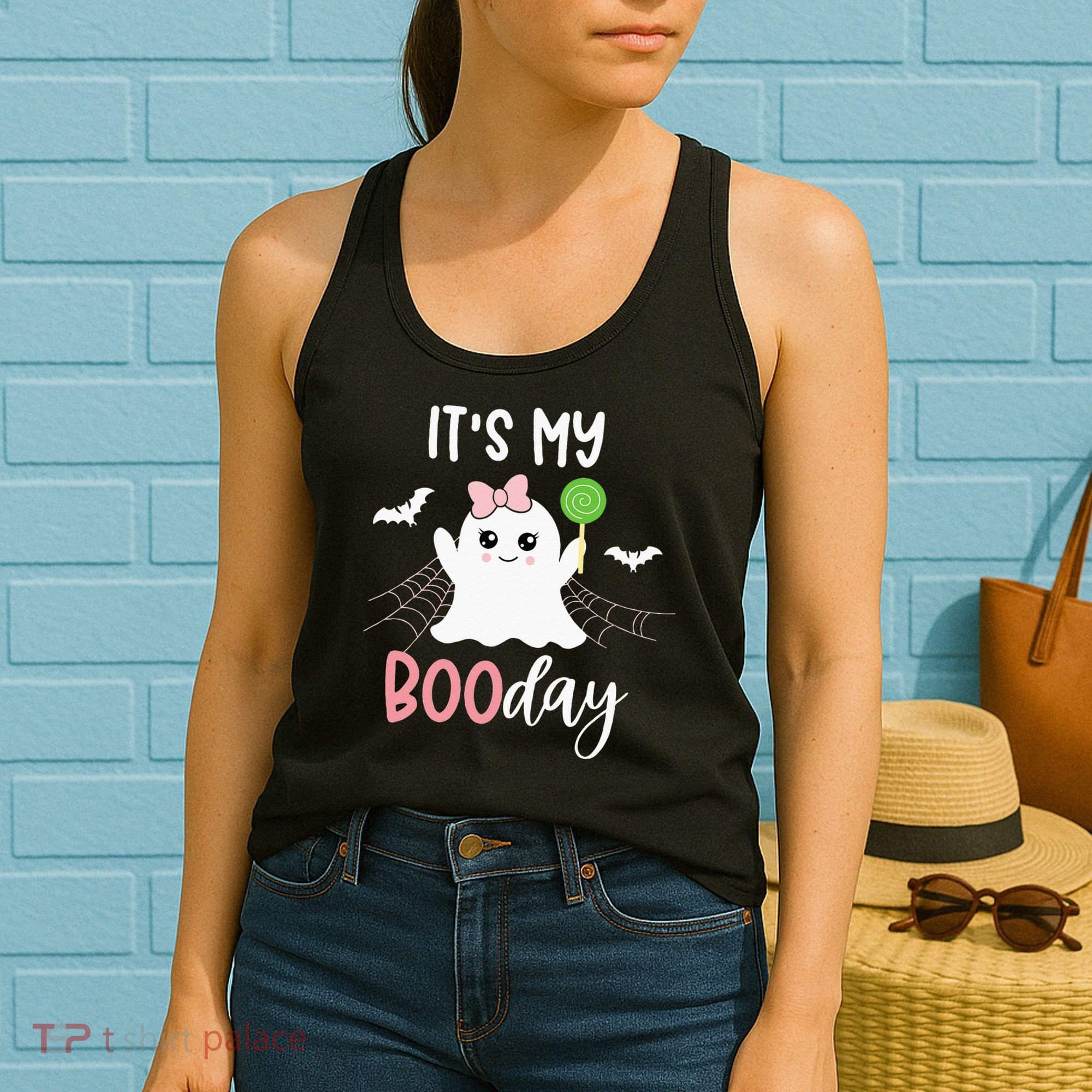 Its My Boo Day Cute Halloween Birthday Ghost Pink Bow Girls Women's Tank Top