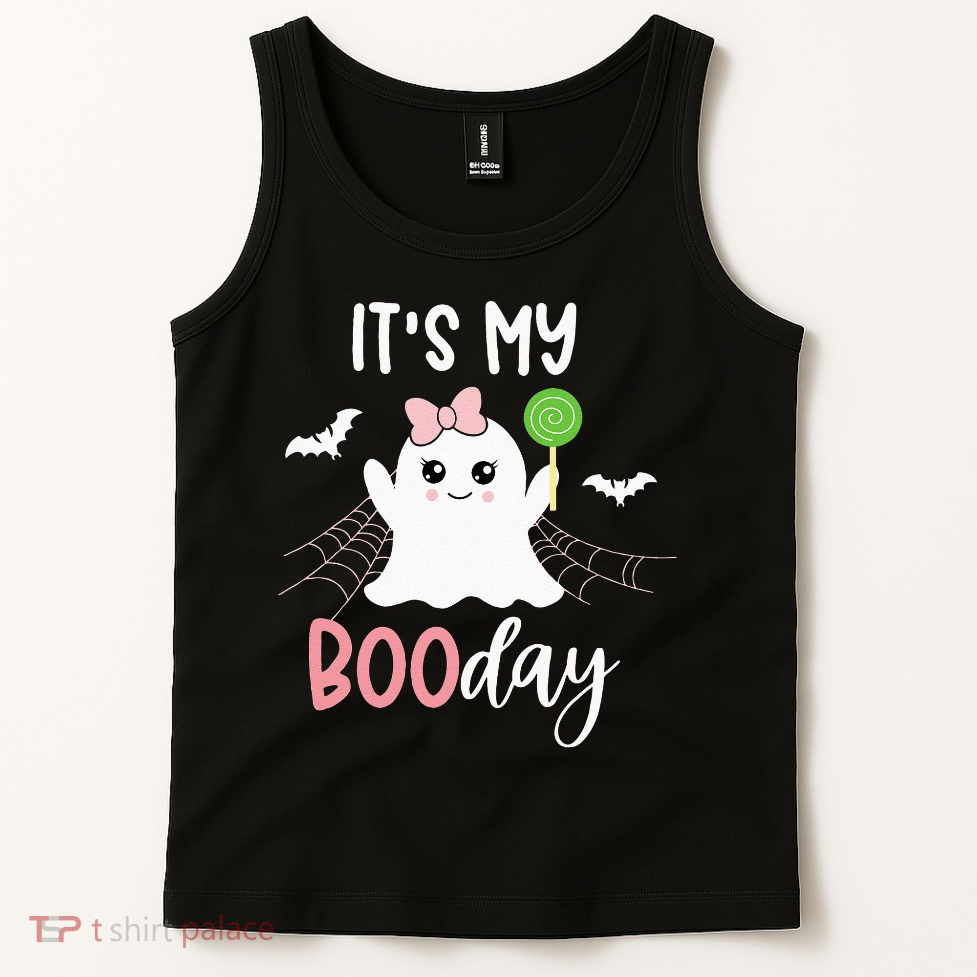 Its My Boo Day Cute Halloween Birthday Ghost Pink Bow Girls Tank Top