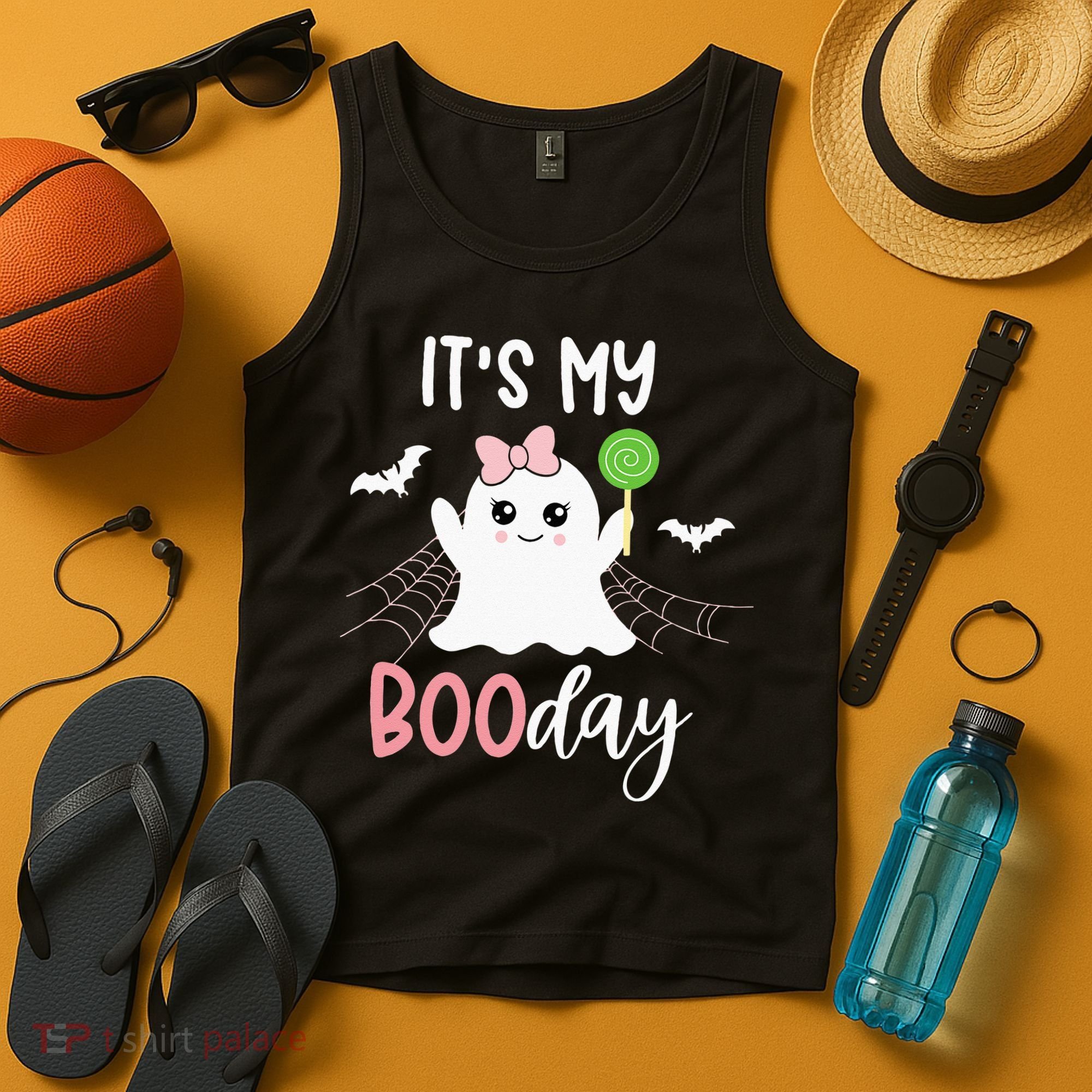 Its My Boo Day Cute Halloween Birthday Ghost Pink Bow Girls Tank Top