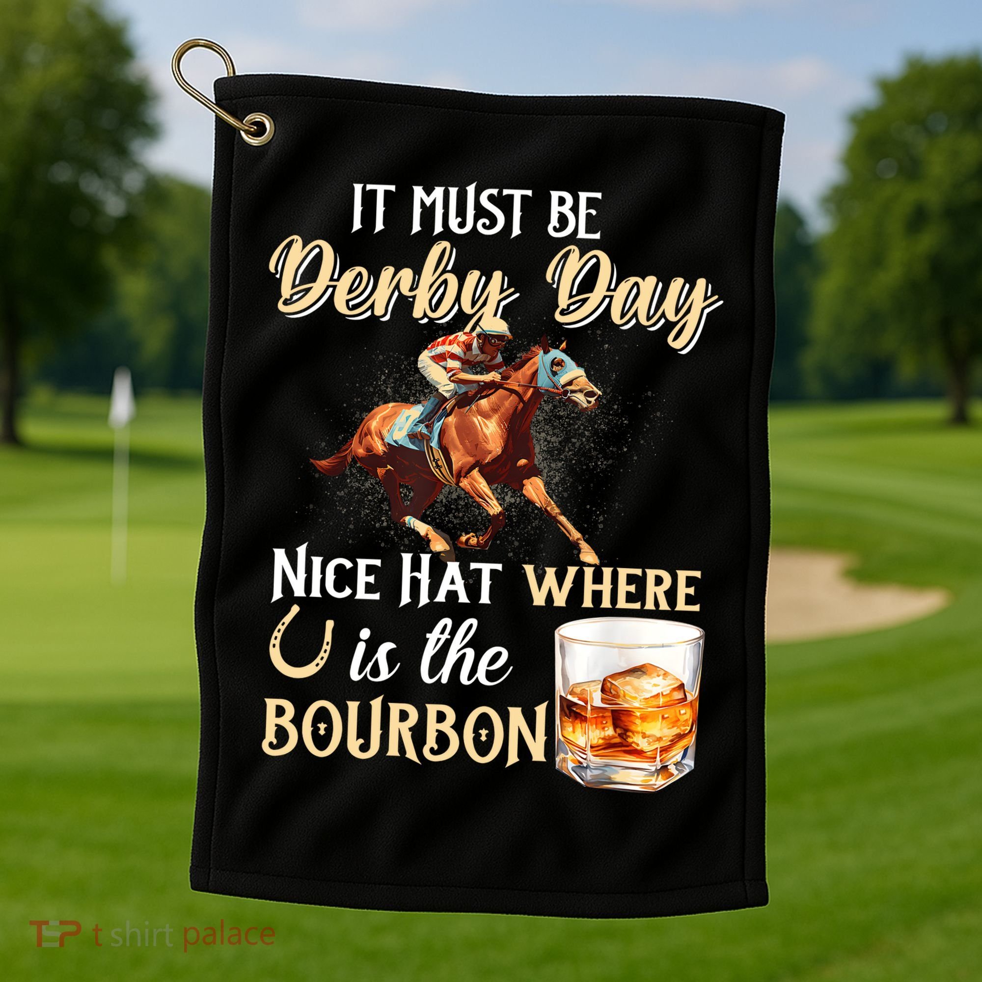ItS Must Be Derby Day Bourbon Horse Racing Golf Towel