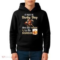 ItS Must Be Derby Day Bourbon Horse Racing Kids Hoodie thumb 4