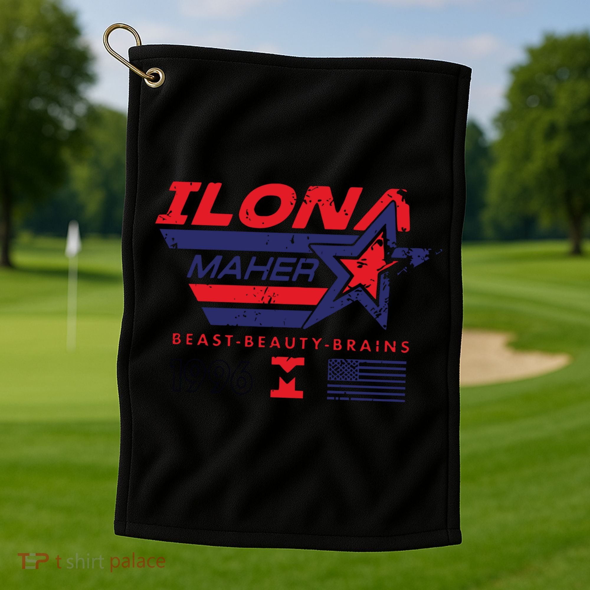 Ilona Maher Beast Beauty Brains 1996 Flag Golf Towel