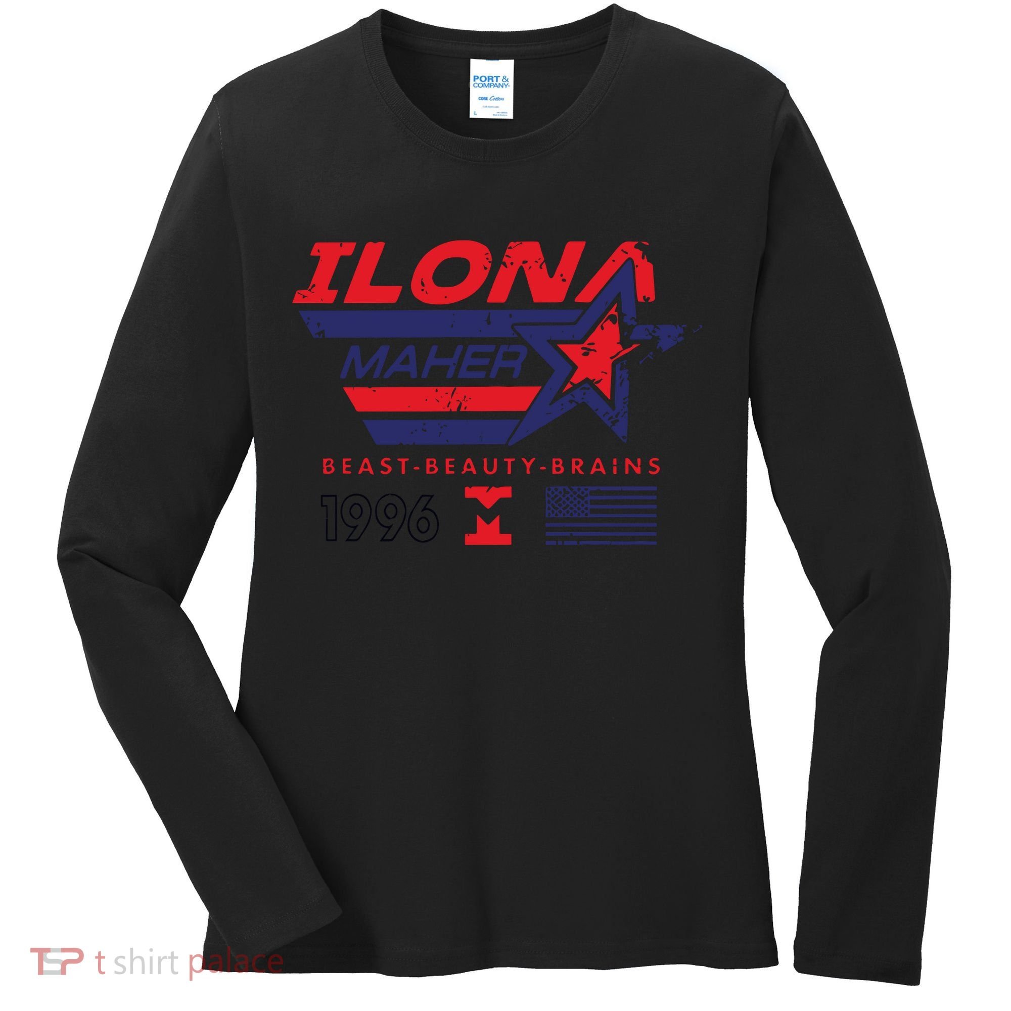 Ilona Maher Beast Beauty Brains 1996 Flag Women's Long Sleeve Shirt