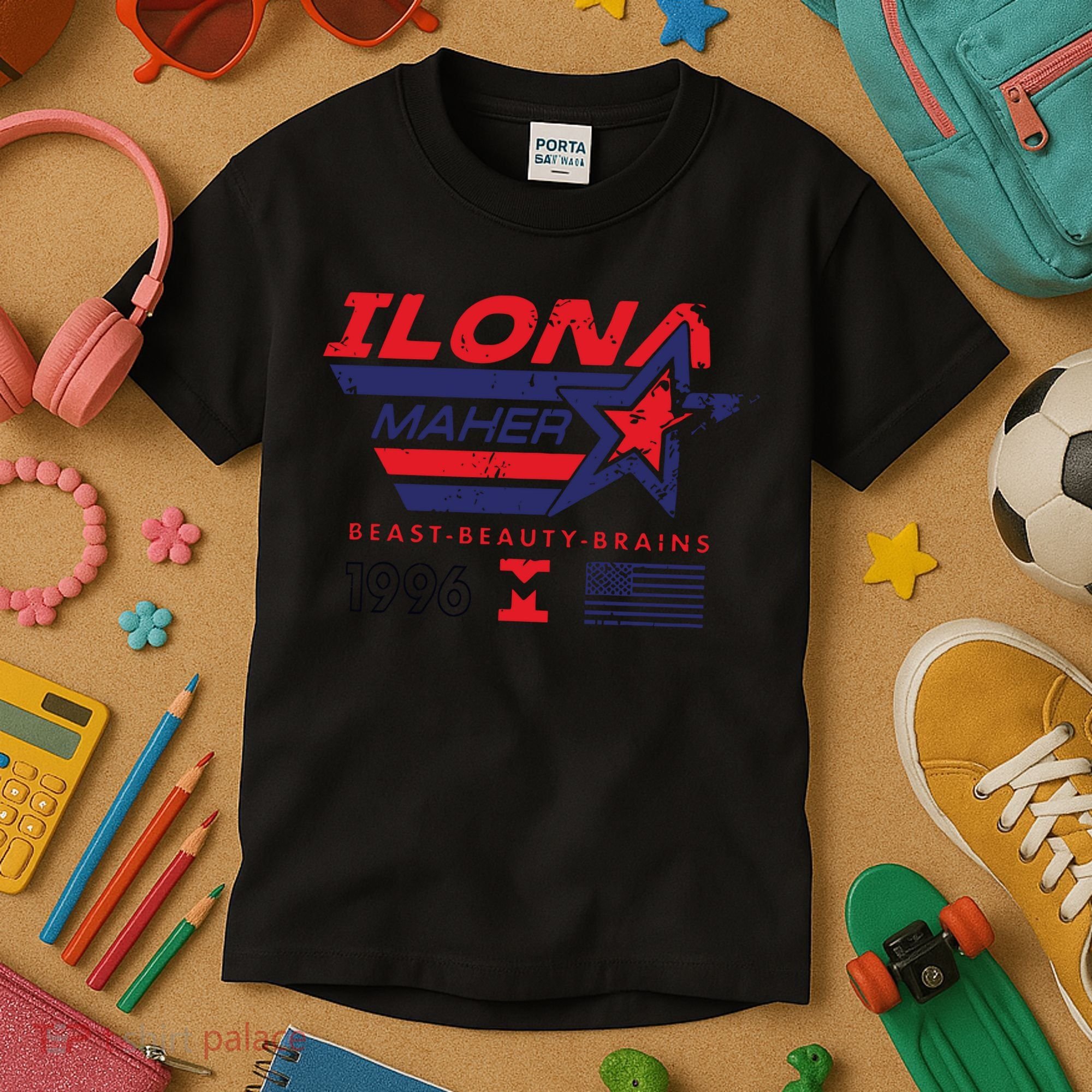 Ilona Maher Beast Beauty Brains 1996 Flag Kids T-Shirt