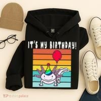 Its My Birthday Axolotl Party Hat & Balloon Hoodie thumb 4