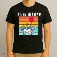 Its My Birthday Axolotl Party Hat & Balloon T-Shirt thumb 3