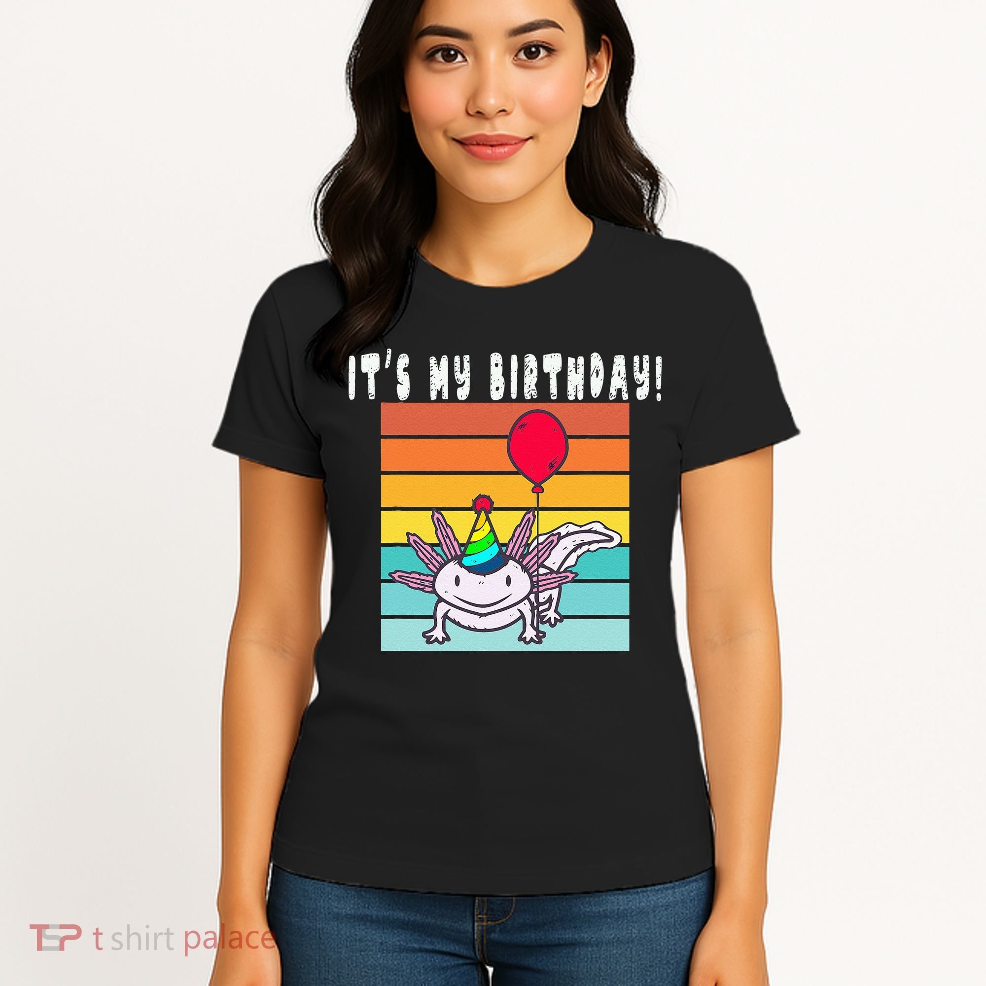 Its My Birthday Axolotl Party Hat & Balloon Women's T-Shirt