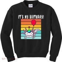 Its My Birthday Axolotl Party Hat & Balloon Kids Sweatshirt thumb 0