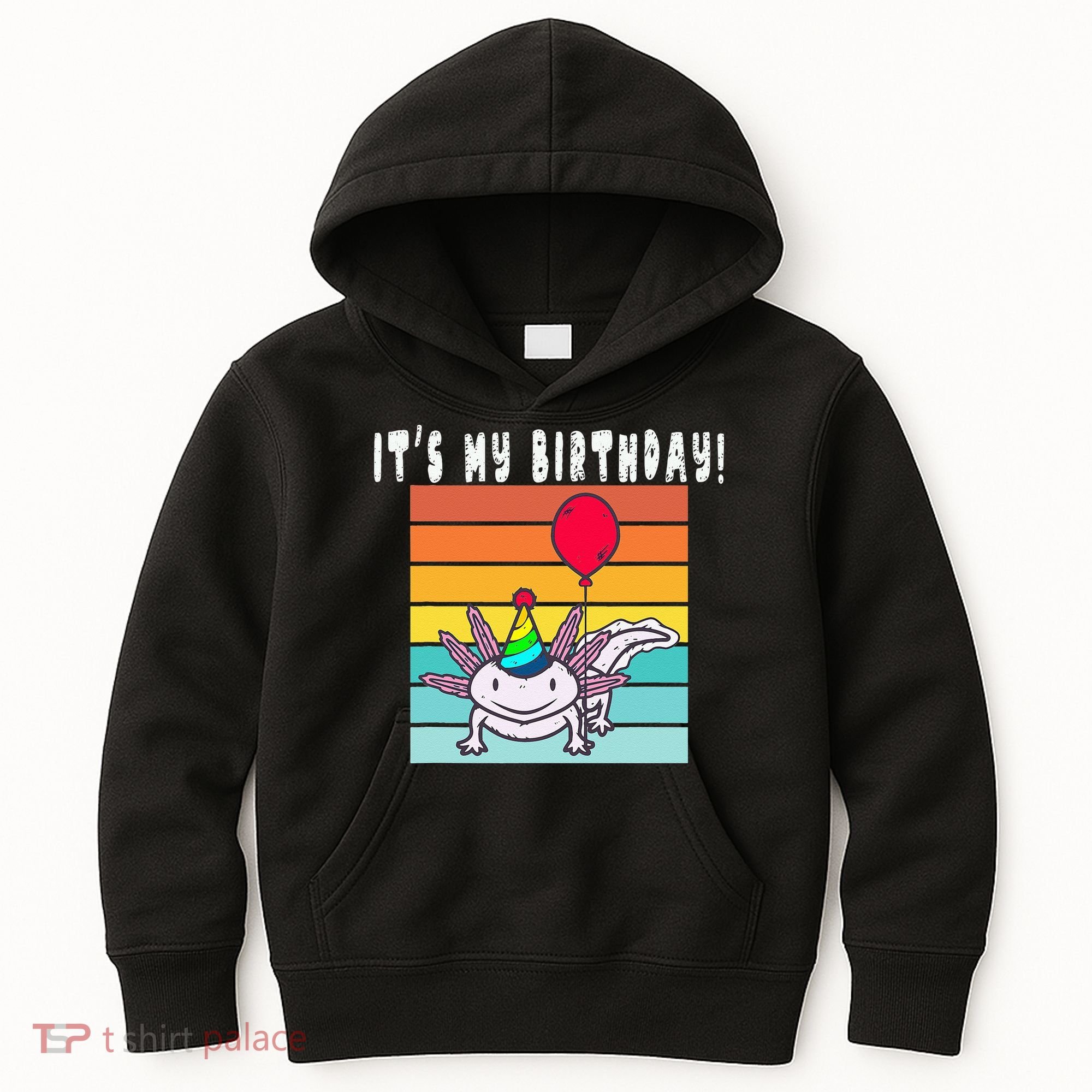 Its My Birthday Axolotl Party Hat & Balloon Kids Hoodie