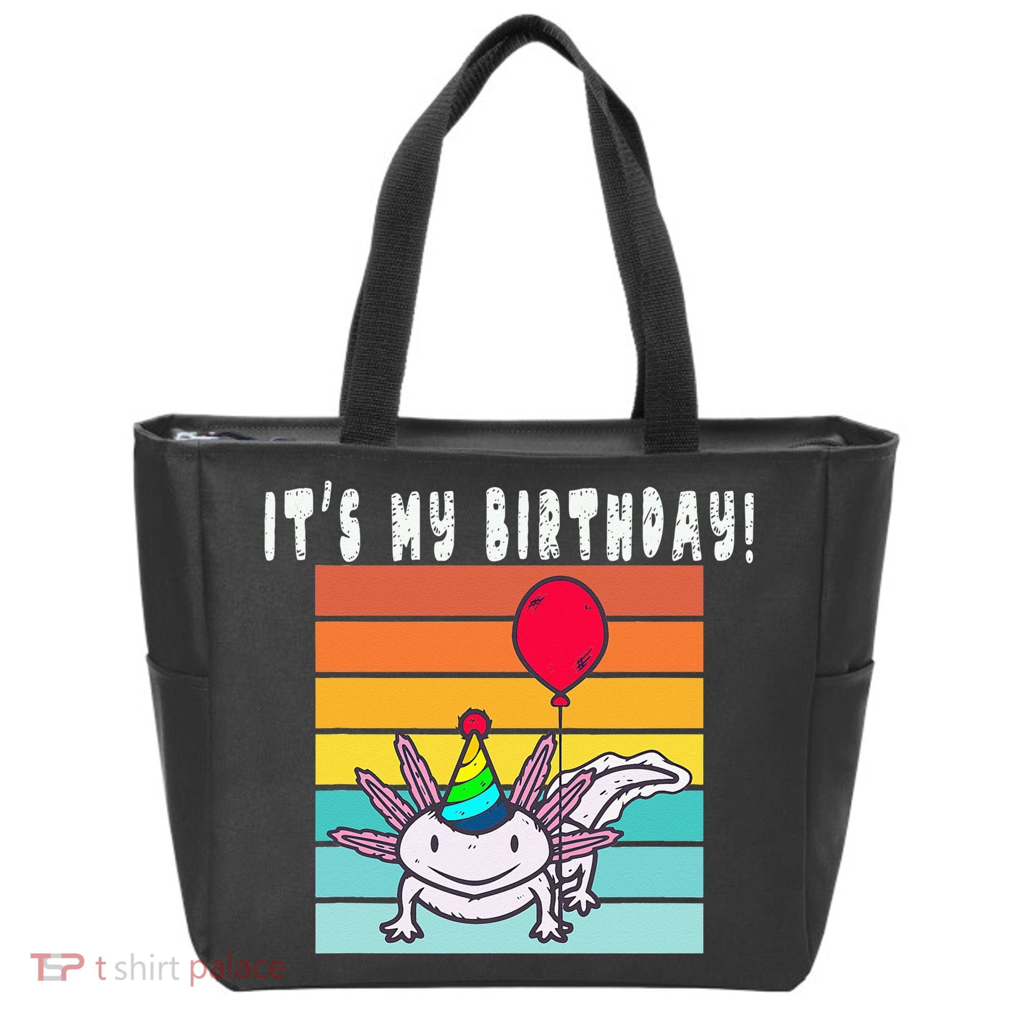 Its My Birthday Axolotl Party Hat & Balloon Tote Bag