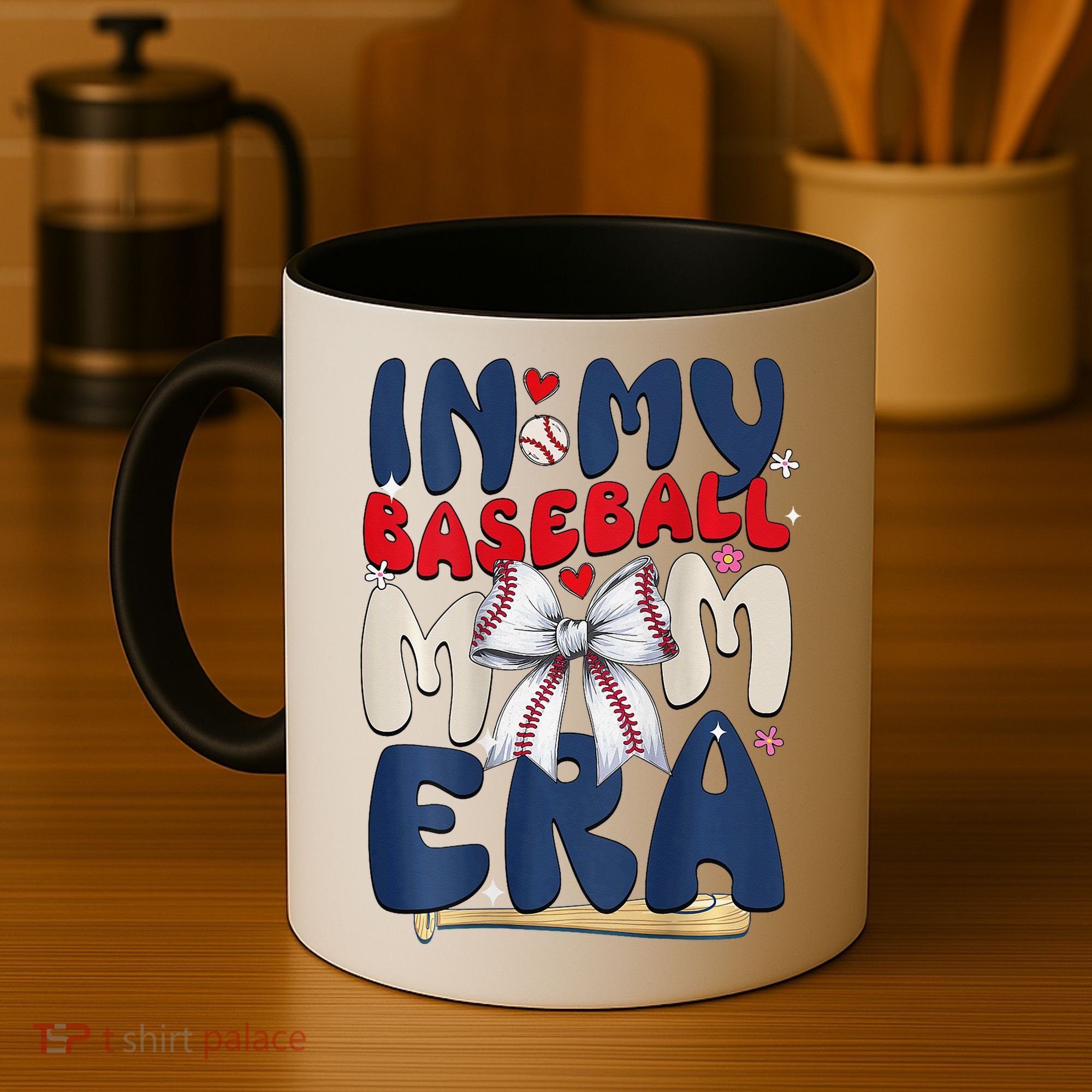 In My Baseball Mom Era Baseball Mama Coquette Bow Game Day Coffee Mug