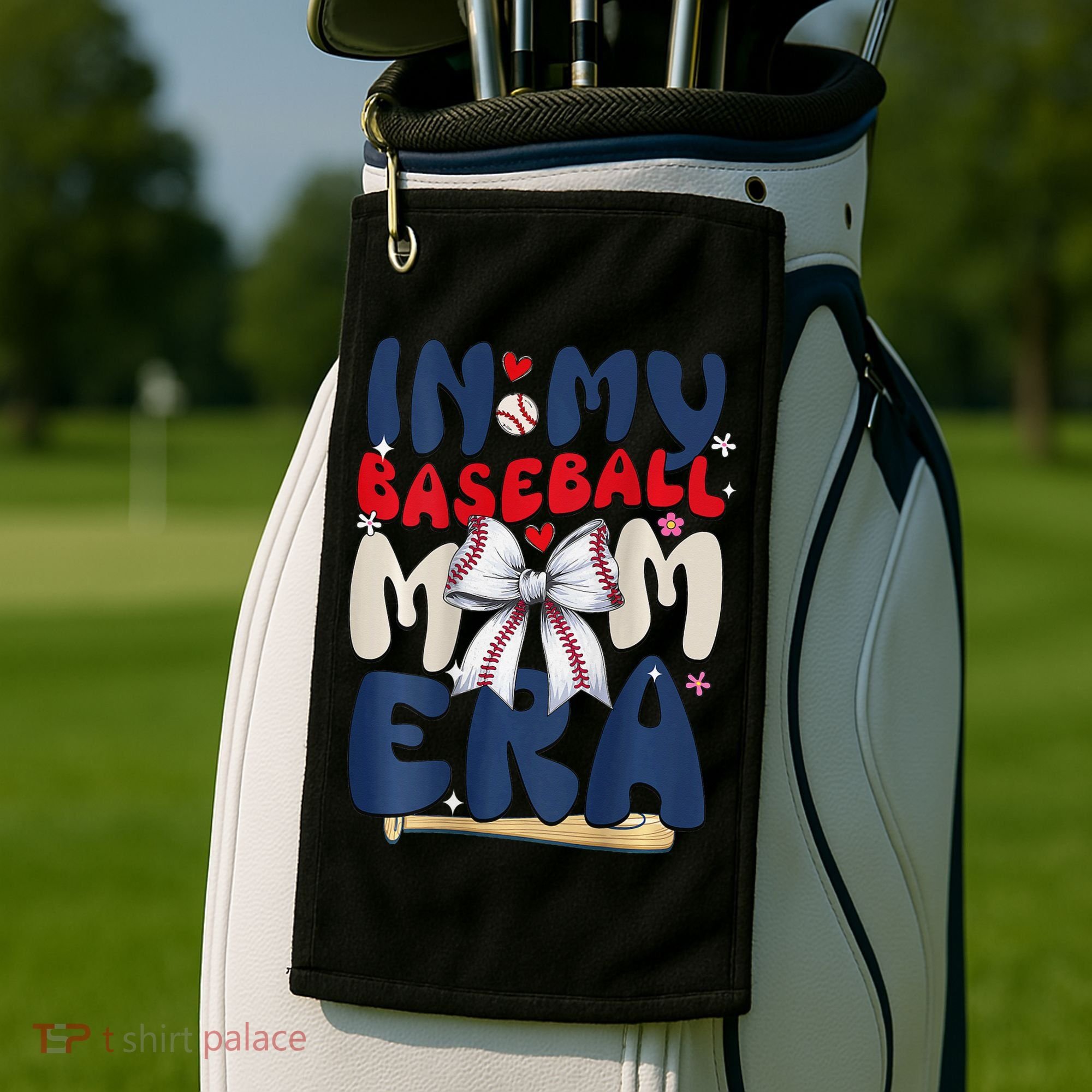 In My Baseball Mom Era Baseball Mama Coquette Bow Game Day Golf Towel