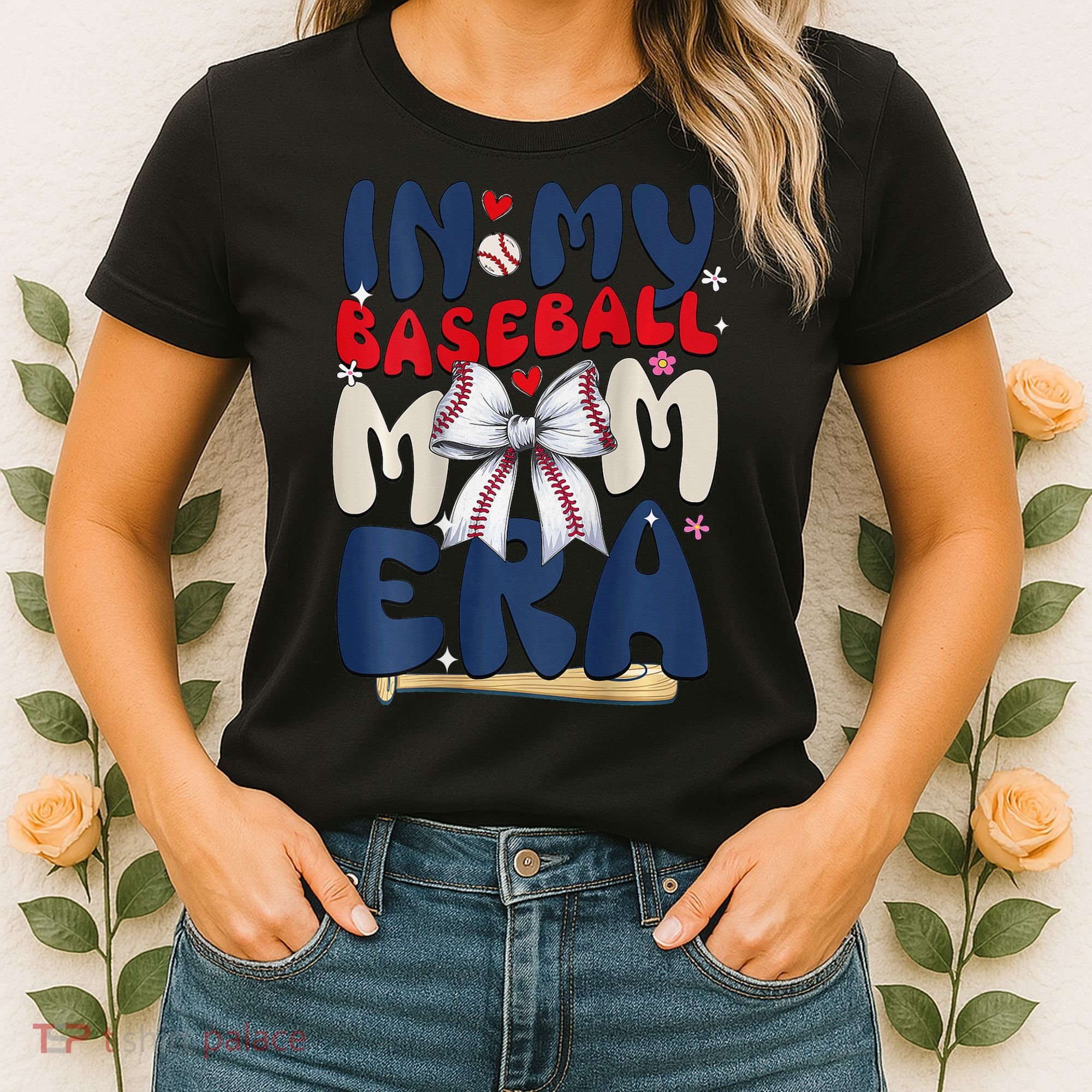 In My Baseball Mom Era Baseball Mama Coquette Bow Game Day Women's T-Shirt