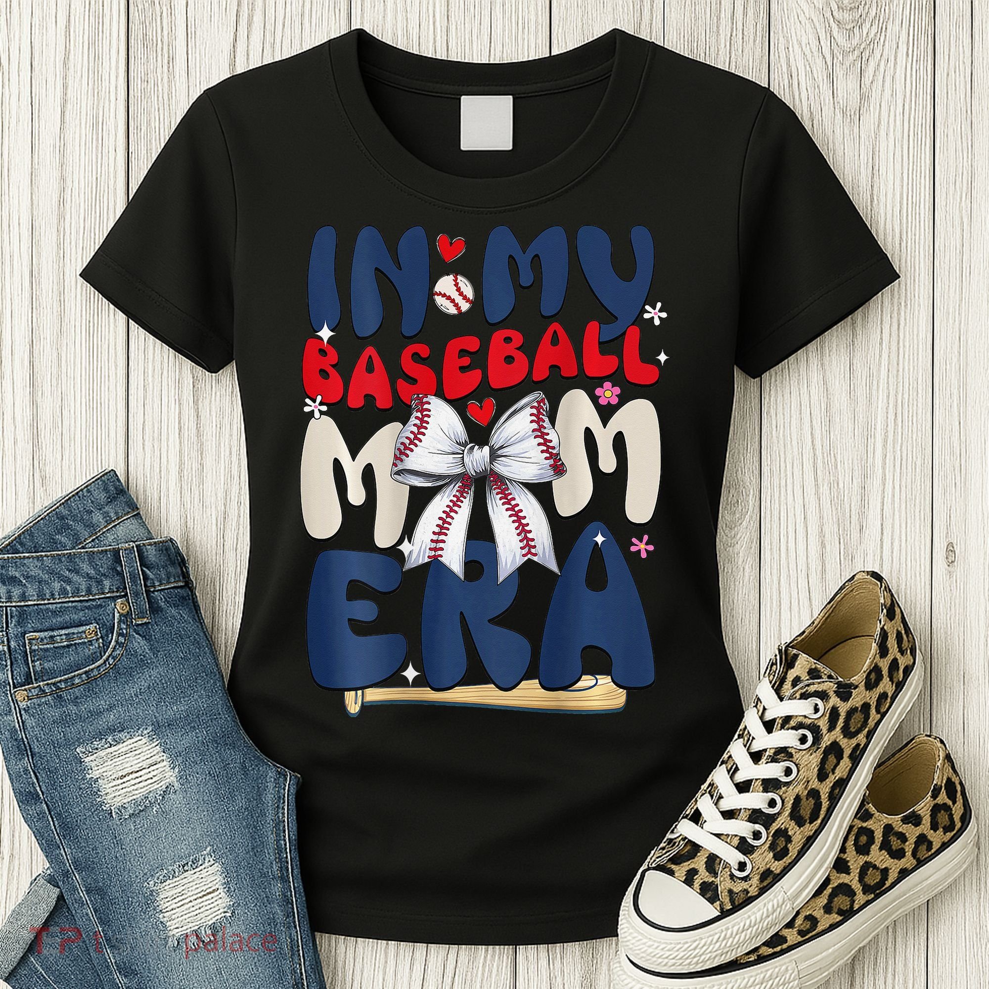 In My Baseball Mom Era Baseball Mama Coquette Bow Game Day Women's T-Shirt