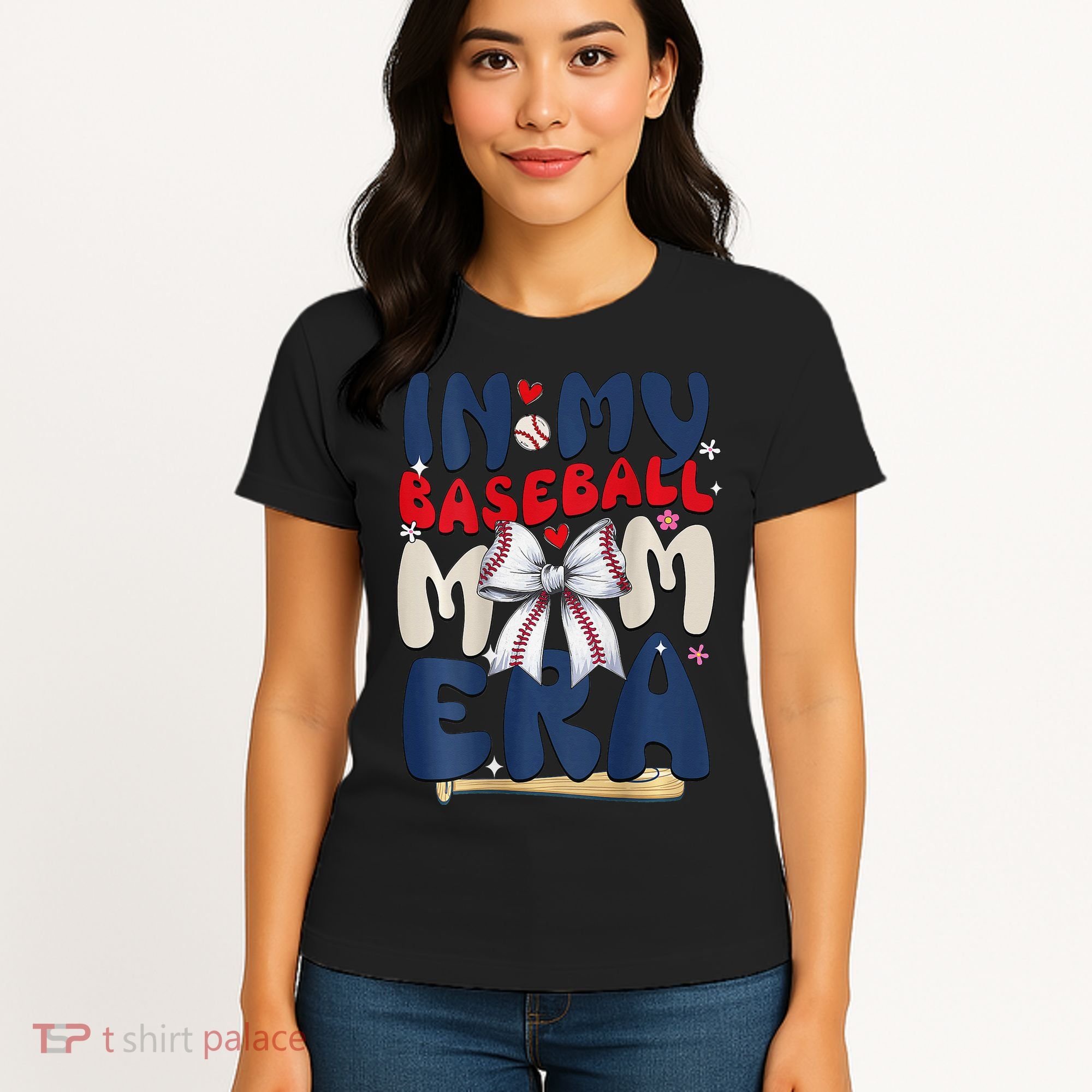 In My Baseball Mom Era Baseball Mama Coquette Bow Game Day Women's T-Shirt