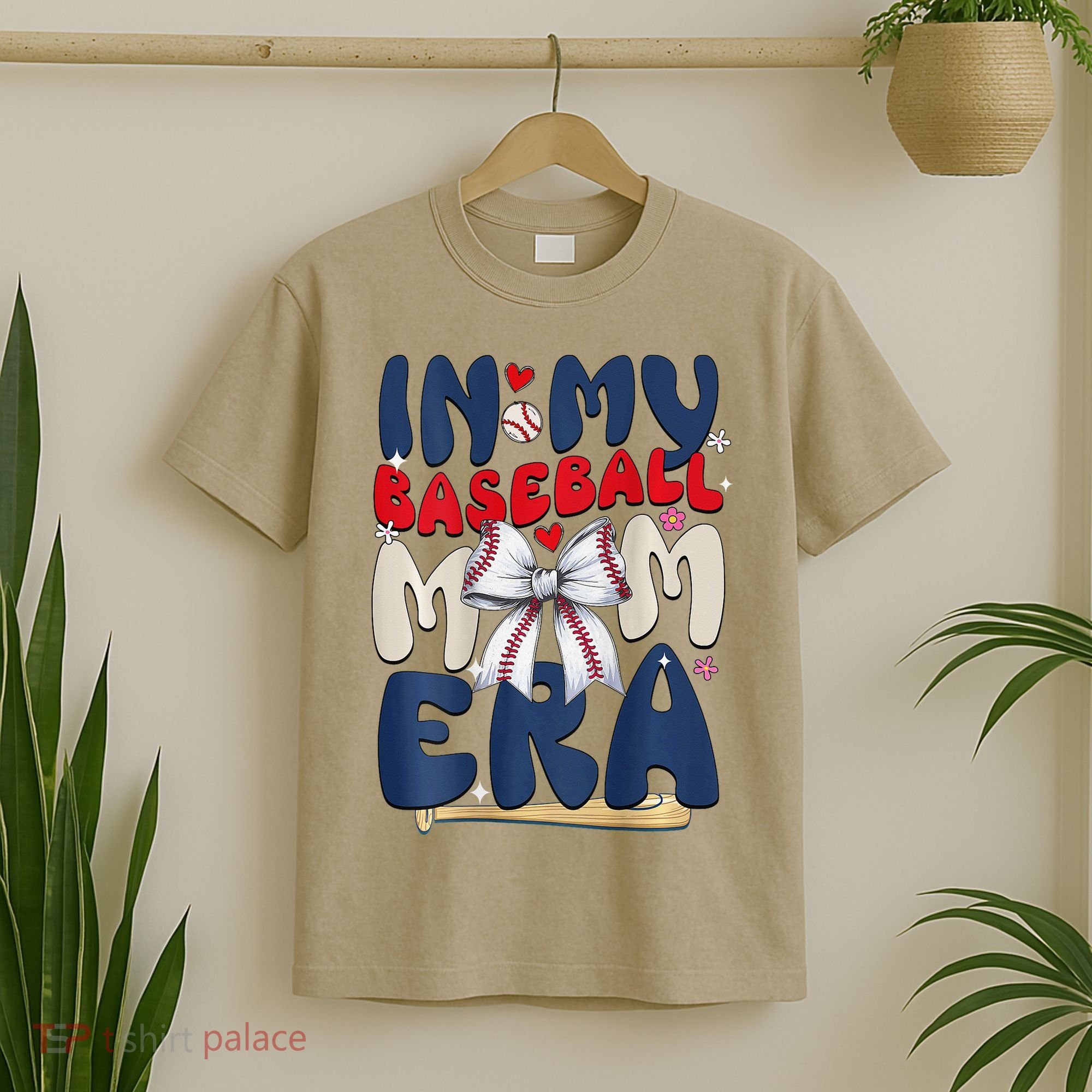 In My Baseball Mom Era Baseball Mama Coquette Bow Game Day T-Shirt