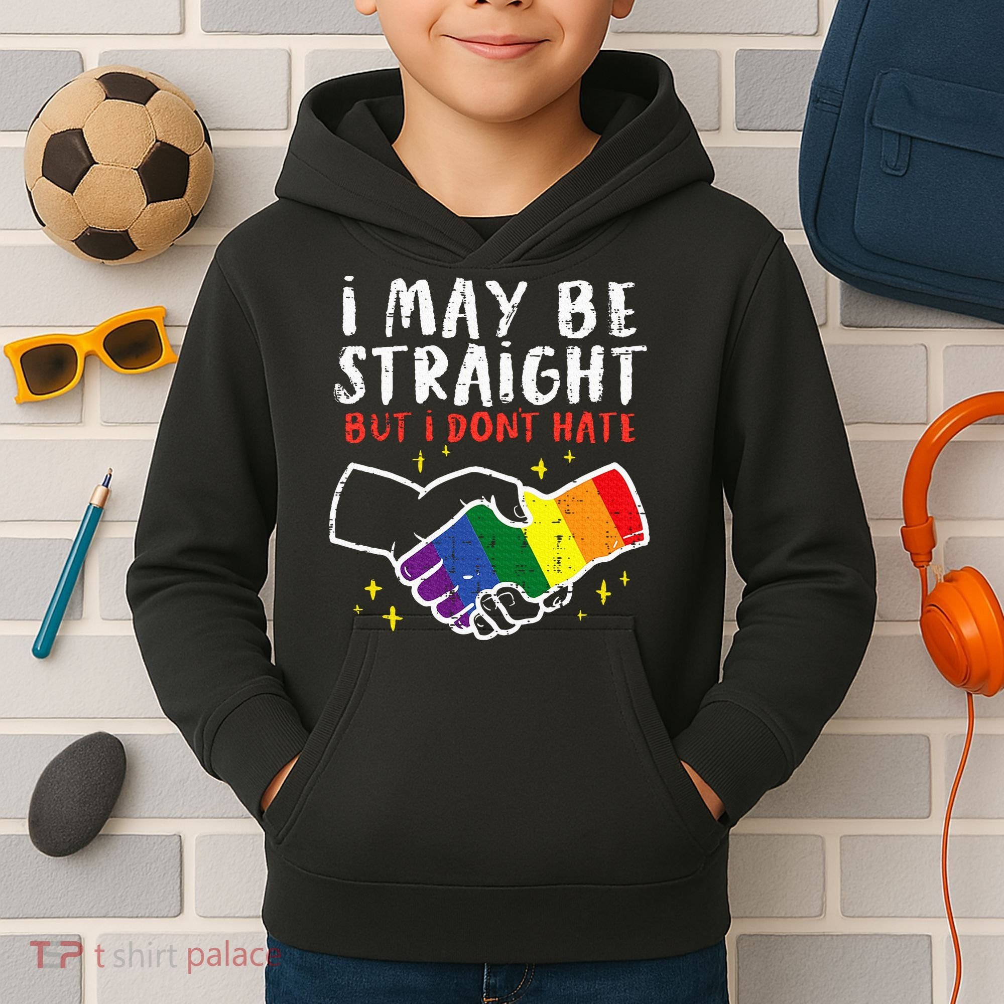 I May Be Straight But I Dont Hate G.A.Y Pride Flag L.G.B.T.Q Ally Kids Hoodie