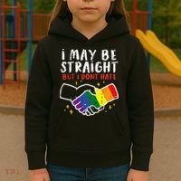 I May Be Straight But I Dont Hate G.A.Y Pride Flag L.G.B.T.Q Ally Kids Hoodie thumb 3