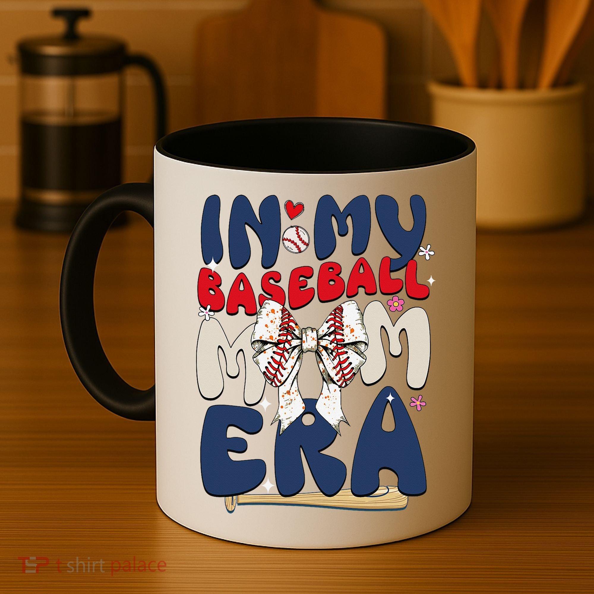 In My Baseball Mom Era Baseball Mama Coquette Bow Game Day Coffee Mug