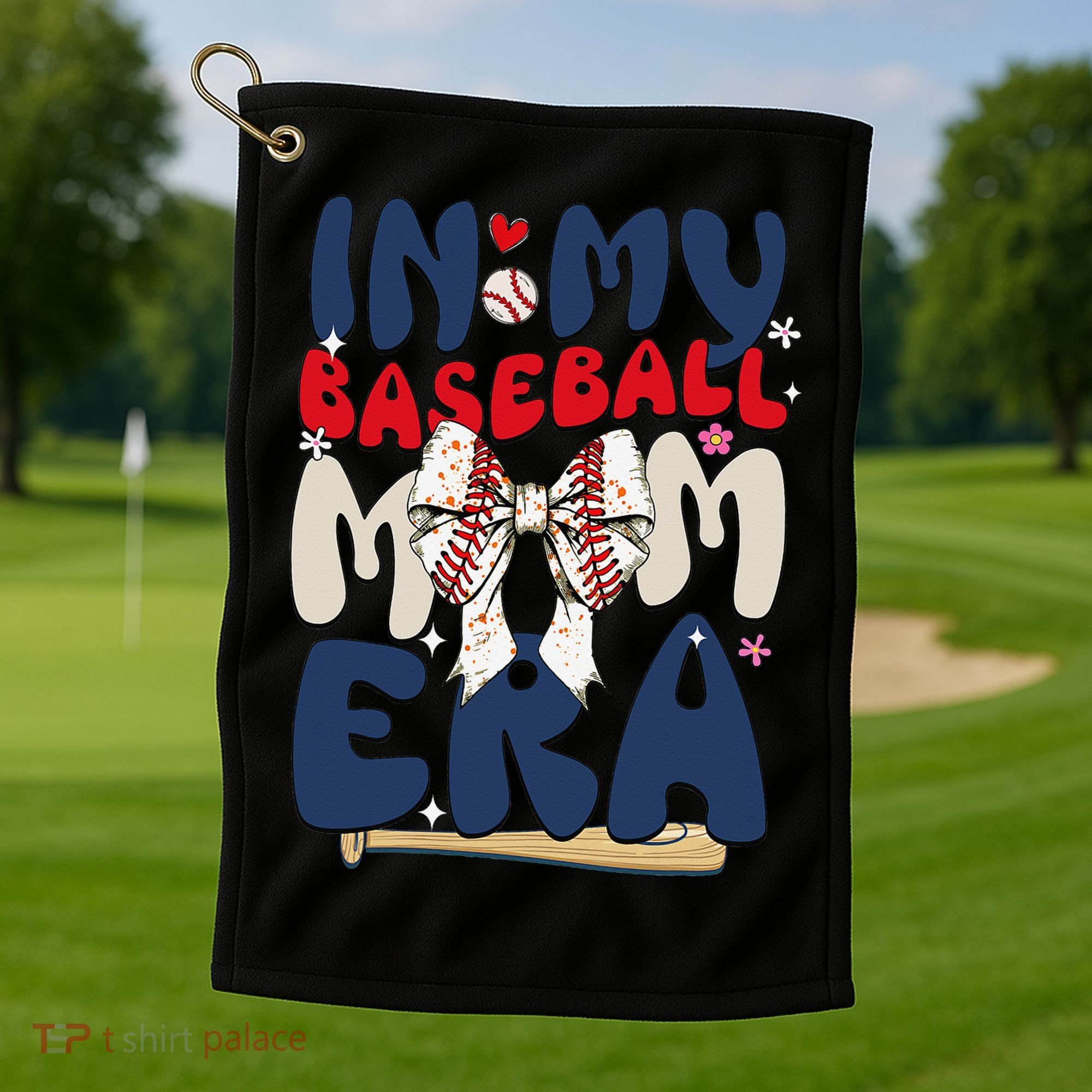 In My Baseball Mom Era Baseball Mama Coquette Bow Game Day Golf Towel