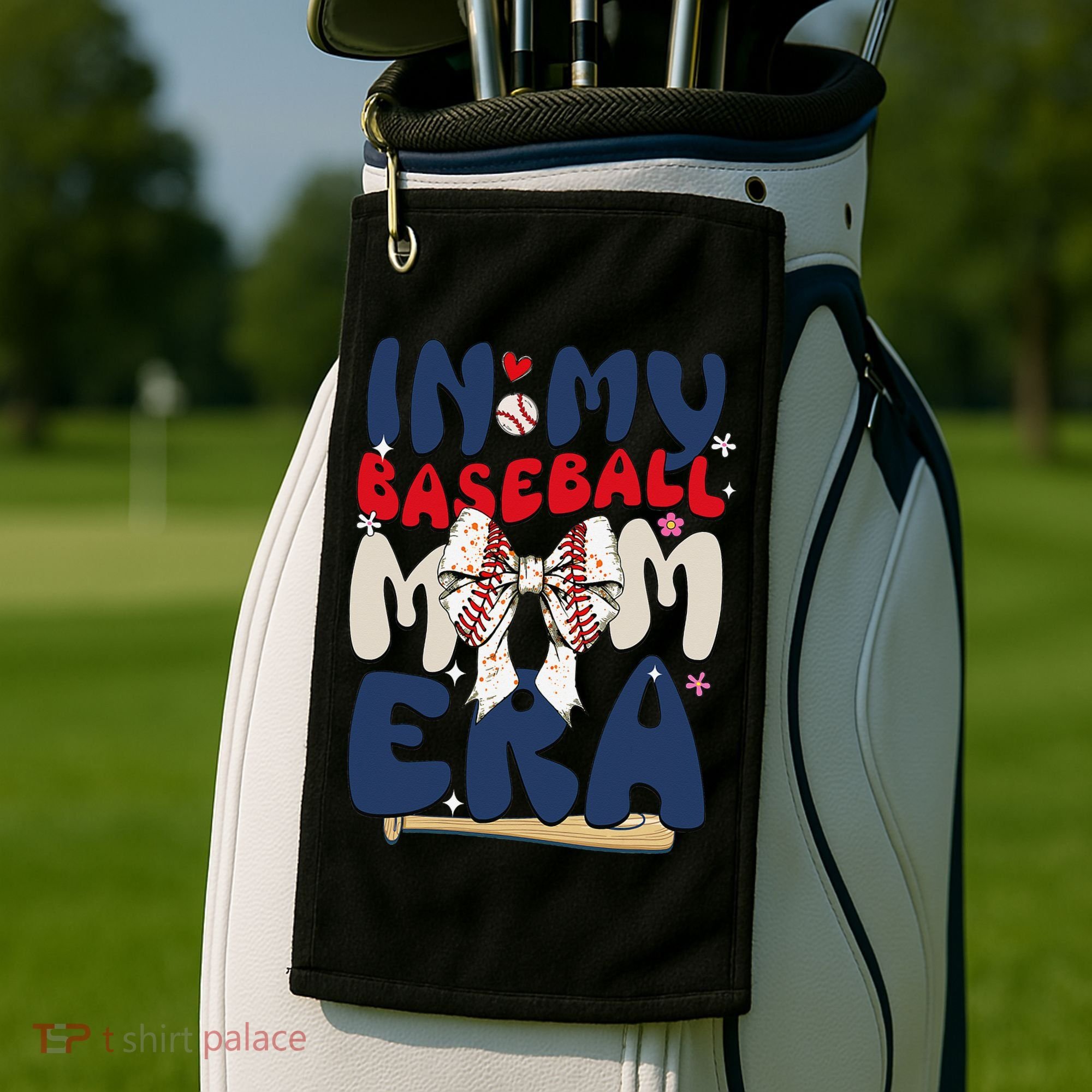 In My Baseball Mom Era Baseball Mama Coquette Bow Game Day Golf Towel