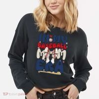 In My Baseball Mom Era Baseball Mama Coquette Bow Game Day Cropped Pullover Crew thumb 2