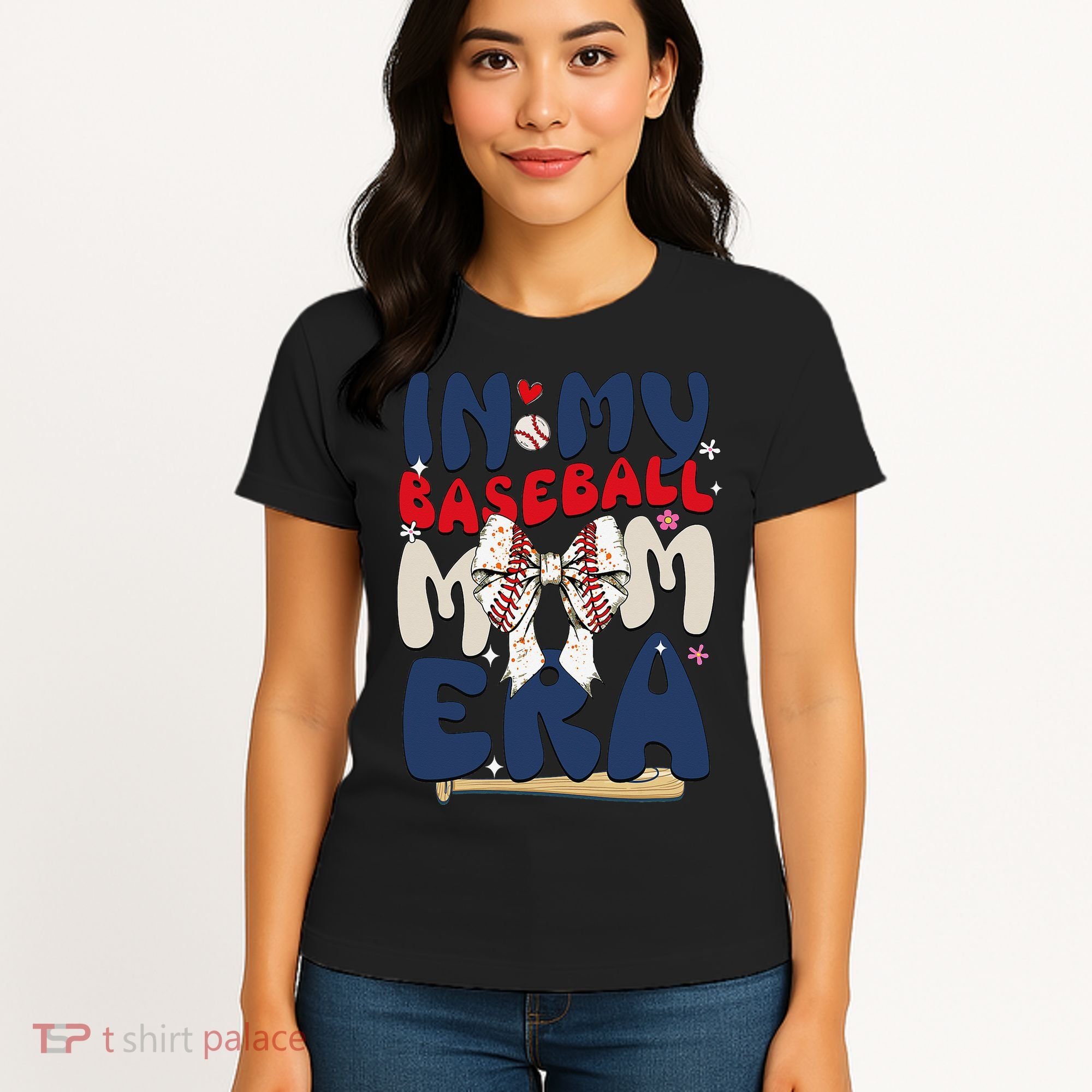 In My Baseball Mom Era Baseball Mama Coquette Bow Game Day Women's T-Shirt